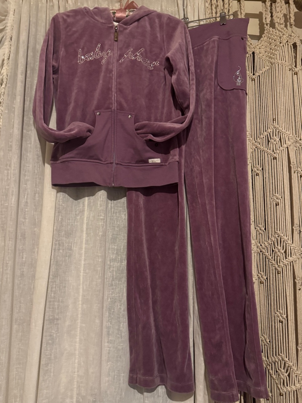 Vintage Y2K Baby Phat Plum Velour Hoodie & Pants Set M